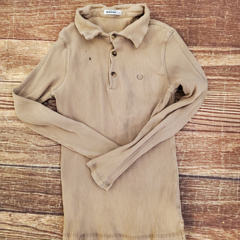 Kidichic tan ribbed long sleeve polo sz 14
